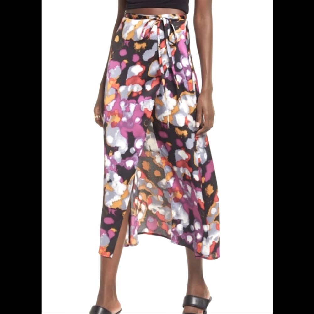 NWT Open Edit Multi-Color Satin Wrap Skirt Medium